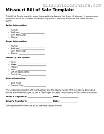 Attorney-Approved Bill of Sale Form for Missouri State