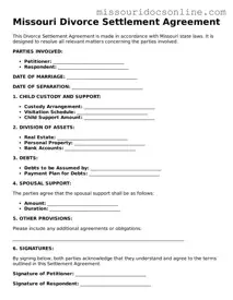 Attorney-Approved Divorce Settlement Agreement Form for Missouri State