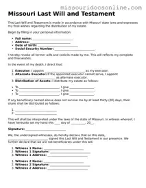 Attorney-Approved Last Will and Testament Form for Missouri State