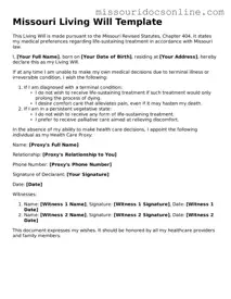 Attorney-Approved Living Will Form for Missouri State