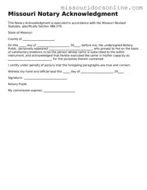 Attorney-Approved Notary Acknowledgement Form for Missouri State