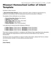 Attorney-Approved Homeschool Letter of Intent Form for Missouri State