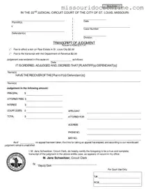 Blank Missouri Transcript Of Judgment Form